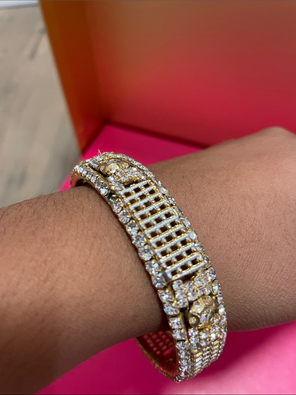 Gold Crystal Lattice Bangle Bracelet - Women’s Sparkling Gold Bracelet